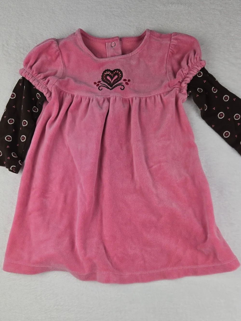 Gymboree Pink and Brown Heart Velour Soft Dress Size 18-24
